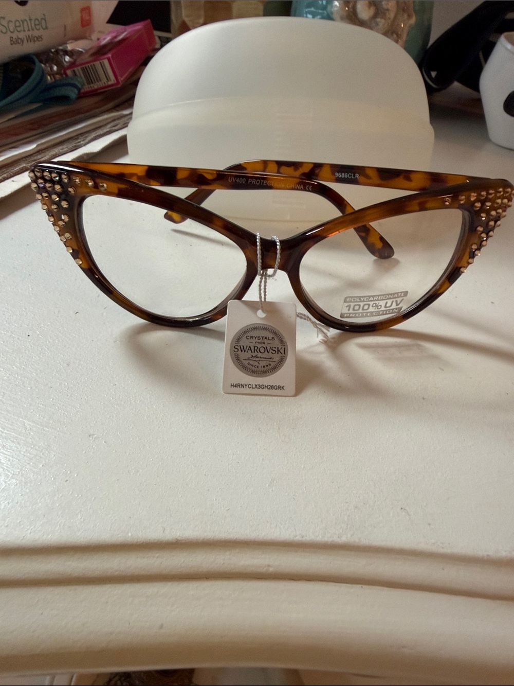 Swarovski Tortoiseshell Cat-Eye Glasses with Crystal Accents